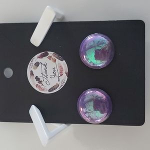 Boutique 2 Pair Vintage Retro Style Earrings White Geometric and Purple Circles